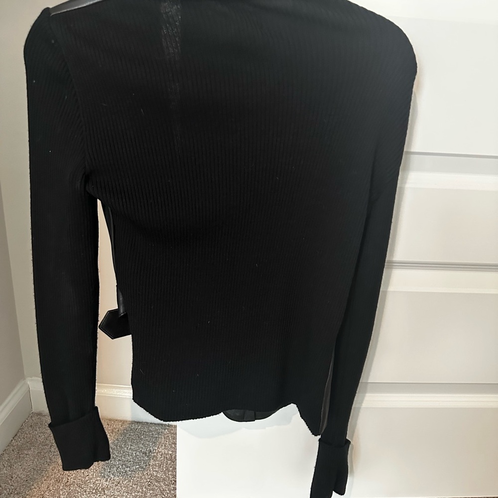 Cache Black Leather and Wool Women's Jacket with Belt Size Small - Picture 2 of 6